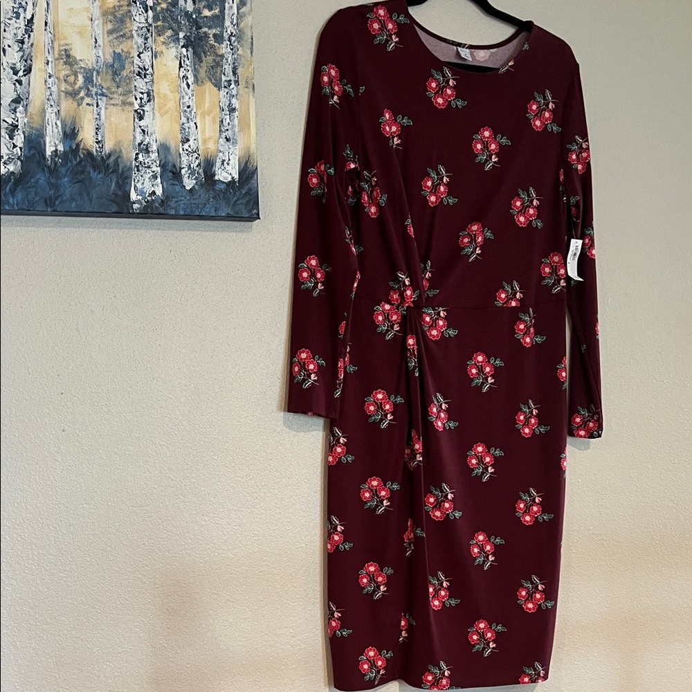Old Navy Burgundy Floral Long Sleeve Dress